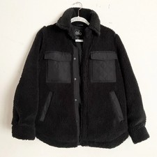 ALO Yoga Sherpa Slacker Black Plush Collar Snap Front Cozy picture