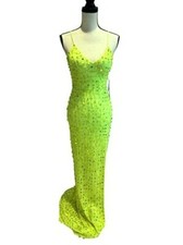 JVN by Jovani Lime Green Beaded Sequin Lace Up Back Dress Size 2 $557 Prom Dress picture