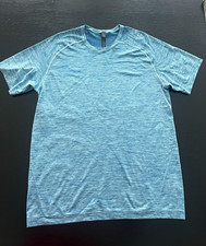lululemon Men’s Heathered Blue Crew Neck T-Shirt Stretch Breathable Athletic L picture