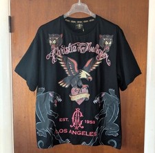 Christian Audigier Tattoo Print Rhinestone Vtg. 90s Style T-shirt Mens size Med. picture