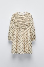 Zara Girls 10 Floral Dress 6190/234 Cottagecore Prarie Boho Cotton Beige Smocked picture