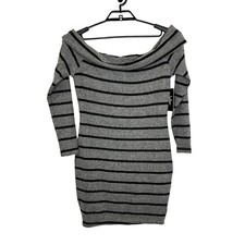 Lulus Womens Nella Rust Striped Off the Shoulder Sweater Dress Sz XL Gray Black picture