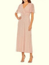Mac Duggal Rose Pink Beaded Wrap Over Butterfly Sleeve Dress Size 12 $598 picture