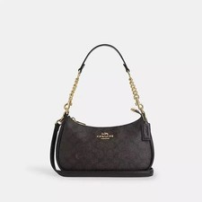 NWT Coach CV933 Teri Shoulder Bag In Signature Gold/Walnut/Black picture
