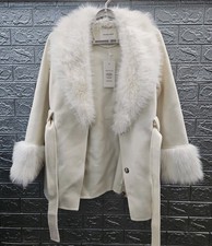 New The Noli Shop Isabel Fur Trim Coat Off White Size S picture