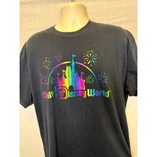 Disney Walt Disney World Castle Rainbow Foil Graphic T-Shirt Women's XXL Black picture