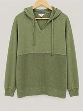 Time and Tru Olive Green V-Neck Hooded Knit Pullover picture