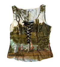 Vintage Moschino Jeans Pierre Lecomte Oil Painting Print Corset Bustier Top Rare picture