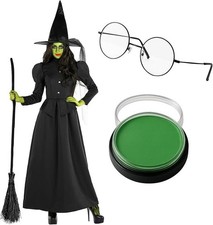 Deluxe Women`s Wicked Witch Costume Face Paint Elphaba Dress Oz Halloween XS-3XL picture