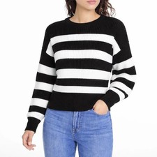 NWT Gap Women's M Black & White Cable Knit Striped Crewneck Sweater picture