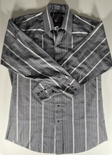 Panhandle Slim Western Shirt Large Vintage Gray Black Snap Cowboy Made USA picture