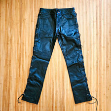 NYRVA Black Leather Lace Up Pants Men’s Size 34 Flare Biker NEW No Tags picture