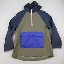 Boden Anorak Jacket Womens 6 Green Blue Colorblock Half Zip Hooded Pocket picture