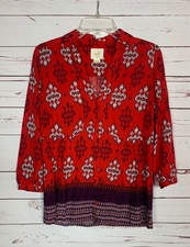 Maeve Anthropologie Women's Size 8 Red Purple Boho 3/4 Sleeves Button Top Blouse picture