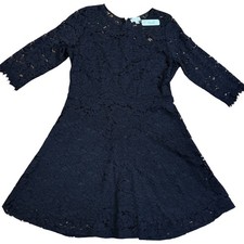 Charming Charlie Womens Black Floral Lace Fit and Flare Dress 3/4 Sleeve L NEW picture