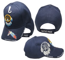Native Pride Indian Dream Catcher Feather Shadow Navy Blue Embroidered Cap Hat picture