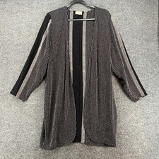 Vintage Zonda Nellis Cardigan Womens XL Black Stripe Open Front Duster Long picture