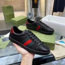 New Gucci Ace Black Snake Effect Leather Low Top Sneakers Men's Size8-11 picture