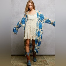 POL Blue and White Music Festival Duster Cardiagan picture