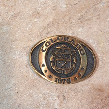 Vintage 1970's Colorado Statehood 1876 Nil Sine Numine Solid Bronze Belt Buckle picture