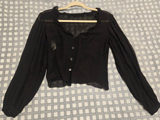 Philosophy di Alberta Ferretti Black Sheer Ruffle-Neck Silk Blouse Made in Italy picture