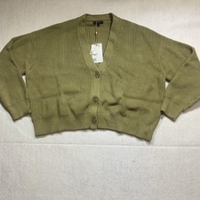 Quince Herb Green Fisherman Boxy Cropped 100% Organic Cotton  Sweater Sz L picture