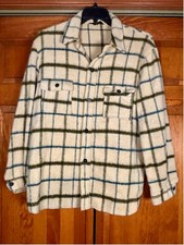 Vintage h.i.s Sportswear Plaid Wool Blend Shacket Cream Green Blue 24x29.5 picture