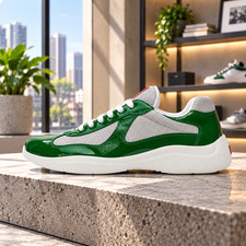 Prada America's Cup Sneaker / Green Silver / Patent Leather picture