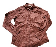 UNIQLO Women's 100% Premium Linen Shirt L Light Brown Summer Beachy New picture