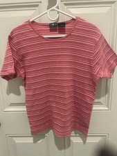 Vintage Hunt Club Women's Large Pink White Striped Ribbed Shirt Y2K 90s picture