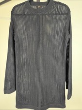 Quince Black Open Knit Mesh Texture Transitional Long Sleeve Tunic Dress Small picture