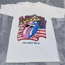 Rolling Stones Steel Wheels Tour 89 Vintage T-Shirt North American Tour White picture