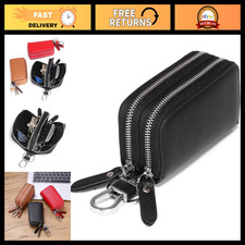 Genuine Leather Key Fob Case - Double Zipper Car Key Holder & Wallet Pouch Gift picture