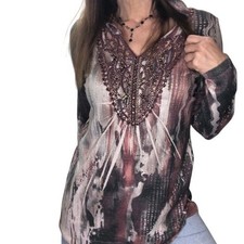 Vintage Y2K 90's Hooded Knit Top Sz M Women Metallic Purple Embellished L/S picture