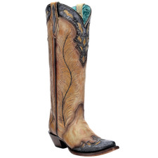 Corral Ladies Yellow Feathers Crackled Overlay Western Tall Boots A4765 picture