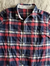 Slowcoast Upcycled Plaid Flannel Shirt Mens L Navy Red Pink Davenport California picture