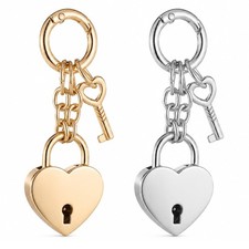 Tucnoeu 2Pcs Heart Padlock Bag Charms - Gold Silver Heart Shaped Keychain Access picture