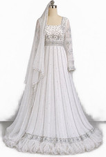 Handmade Women nikah dress with White Anarkali  Net Sequin Embroidered Dupatta picture