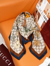 Gucci Flora GG Monogram Floral Print Beige Brown Square Scarf Shawl 140x140cm picture