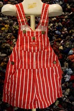 Vtg OshKosh Bgosh Kids Red White Striped Jumper Shortalls Size 6 80s picture