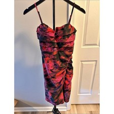 City Studio Red Black Abstract Ruched Midi Dress NWT Small picture