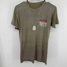 Vintage 1981 MASH 4077th Staff T-Shirt Olive Green Single Stitch Distressed 80s picture