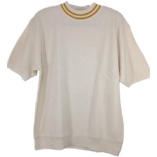 VTG 1950s Marshall Fields Student Shop Mens LG Short Sleeve Knit Sweater Cream picture