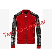 Red and Black Full Silver Studded Embroidery Patches/leather jacket picture