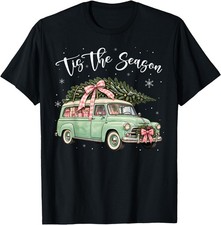 Vintage Truck Tis The Season Merry Christmas Family Xmas T-Shirt picture