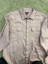 Alfani Men’s Purple Solid Woven Cotton Long Sleeve Button-Up Shirt XL Pockets picture