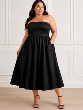 PrettyGarden Women’s Strapless Black Midi A-Line Fit & Flare Dress XXL NWT picture