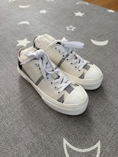 Burberry Gray/White Plaid Canvas Low-Top Lace-Up Sneakers Size 36 1/2 picture