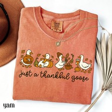 Just A Thankful Goose Fall Cozy, Cute Pumpkin Spice, Coffee Weather Leaves Tee picture