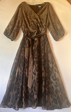 DKNY Women’s 6 Brown/Black Leopard V-Neck 3/4 Sleeve Midi Dress Lined picture